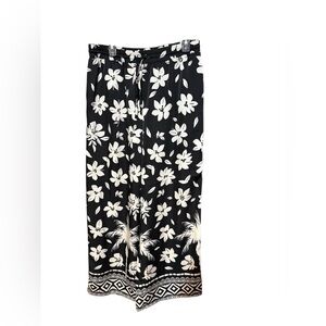 House of Harlow 1960 Satin Fairy Floral Palm Tree Wide Leg Pants